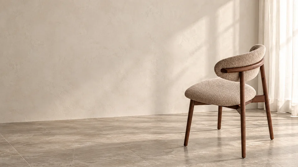 Chaise Victoria Ayachouf en bois et tissu clair.