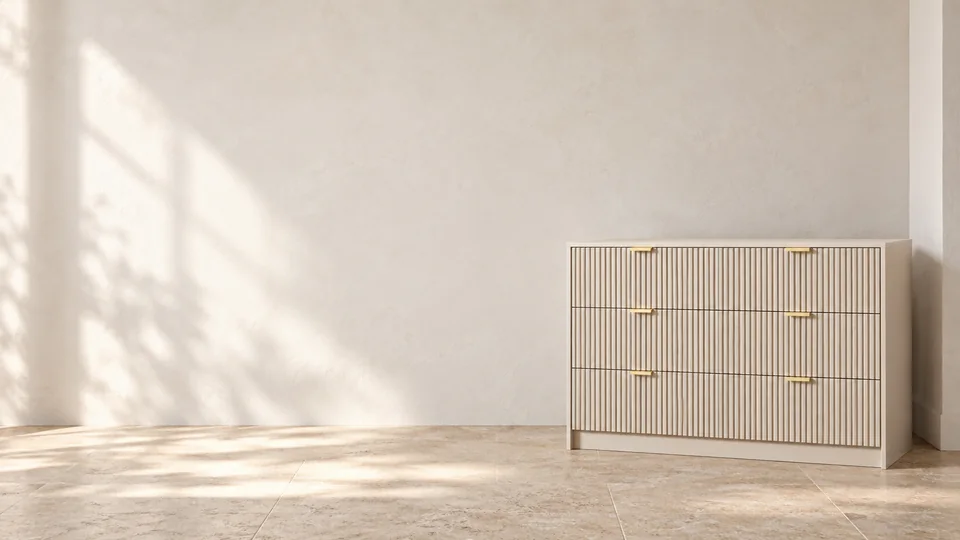 Commode rayée Ayachouf aux façades rainurées.